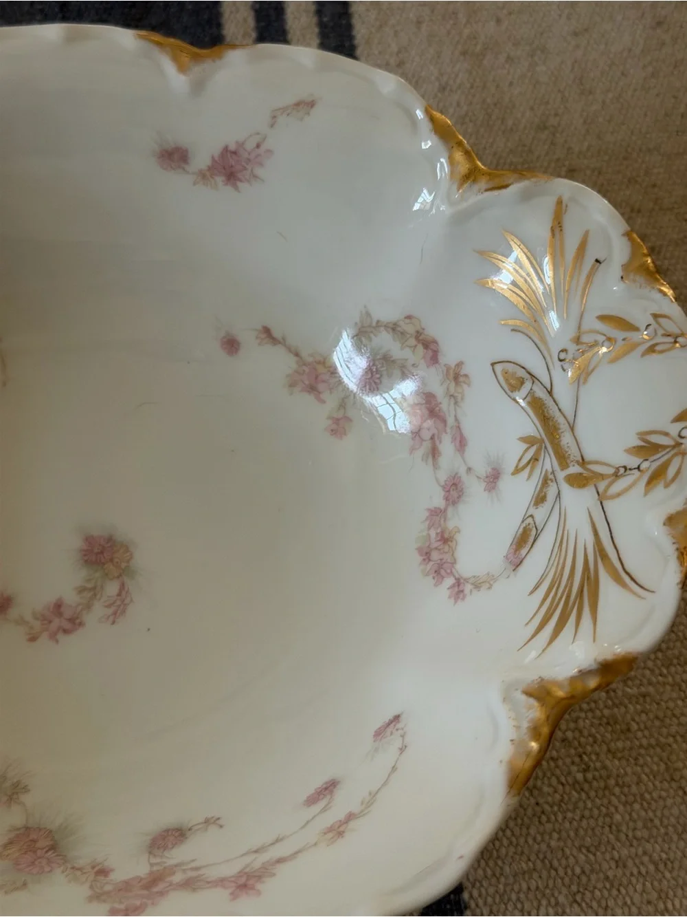 Haviland Limoges Porcelain Schleiger ?525 Pink Gold Floral Serving Bowl